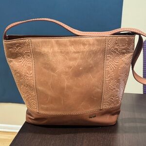 The Sak Tan Embossed Leather Shoulder Bag